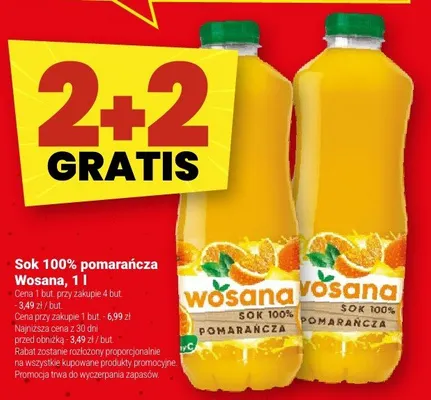 Sok 100% pomarańcza Wosana promocja w Twój Market