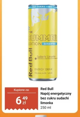 Napój energetyczny Red Bull bez cukru sudachi limonka promocja w Dino