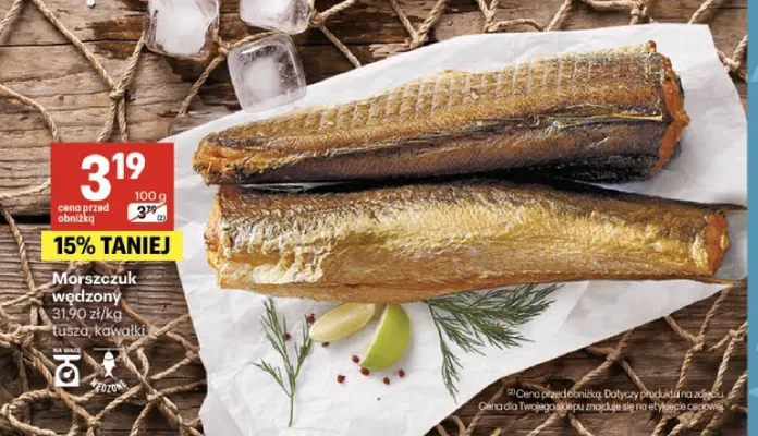 Morszczuk wędzony kawałki promocja w Delikatesy Centrum