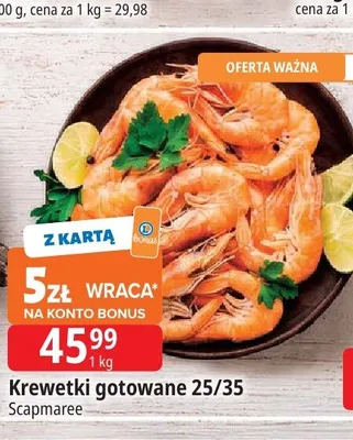 Krewetki gotowane 25/35 Scapmaree promocja w Leclerc