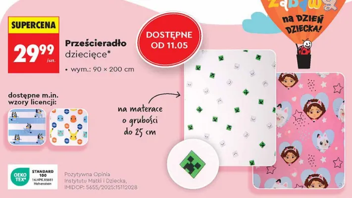 Prześcieradło dziecięce 90x200cm promocja w Biedronka