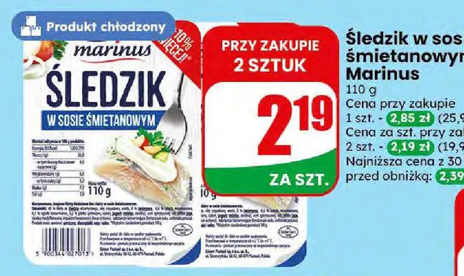 Śledzik w sosie śmietanowym Marinus promocja w Dino
