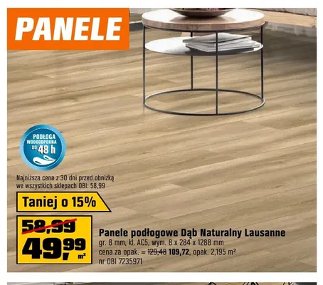 Panele podłogowe Dąb Naturalny Lausanne gr. 8mm, kl. AC5, wym. 8x284x1288mm promocja w OBI