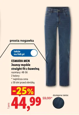 Jeansy męskie straight fit z bawełną promocja w Lidl