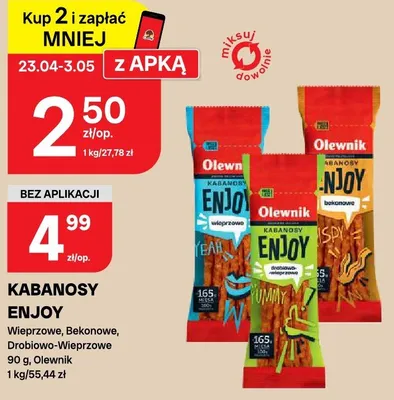Kabanosy Enjoy wieprzowe, bekonowe, drobiowo-wieprzowe promocja w Chorten