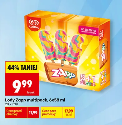 Lody Zapp 6-pak 58 ml Algida promocja w Biedronka