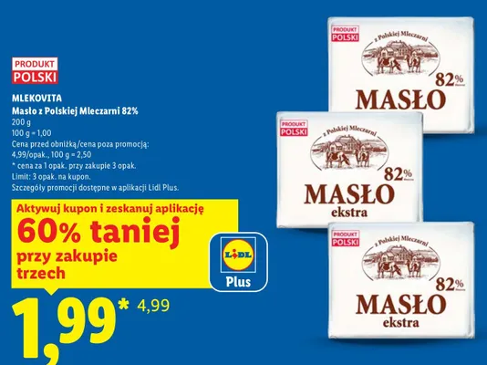 Masło ekstra z Polskiej Mleczarni Mlekovita 82% promocja w Lidl