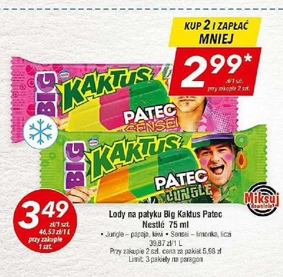 Lody na patyku Big Kaktus Patec Jungle papaja kiwi Nestlé promocja w LEWIATAN