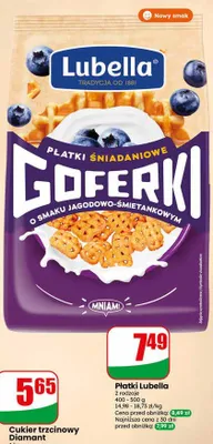 Płatki śniadaniowe Goferki o smaku jagodowo-śmietankowym Lubella promocja w Dino