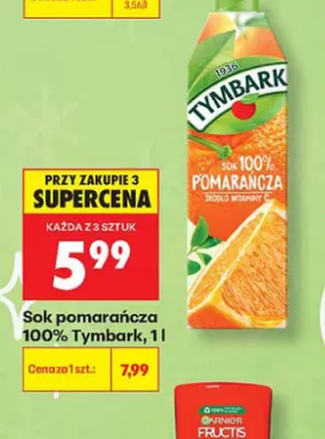 Sok 100% pomarańcza Tymbark promocja w Biedronka