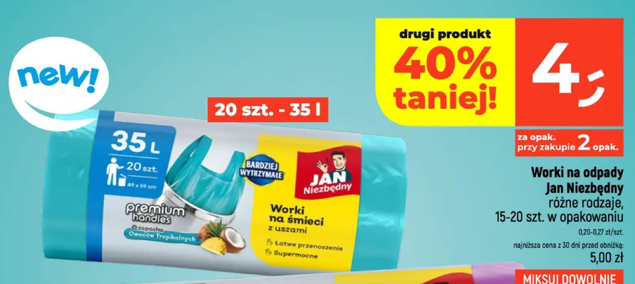 Worki na śmieci z uszami Jan Niezbędny Premium Handles o zapachu Owoców Tropikalnych 20-pak 35 l promocja w Dealz