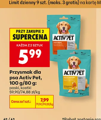 Przysmak dla psa Activ Pet paski promocja w Biedronka