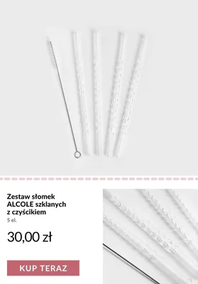Zestaw słomek szklanych ALCOLE z czyścikiem promocja w Homla
