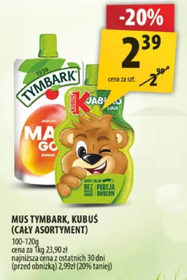 Mus Tymbark, Kubuś (cały asortyment) promocja w Arhelan