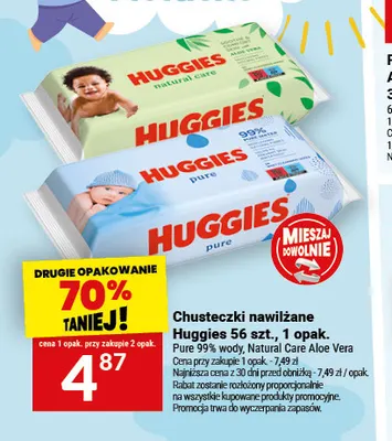 Chusteczki nawilżane Huggies Pure 99% wody promocja w Twój Market