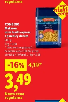Makaron mini fusilli express z pszenicy durum Combino promocja w Lidl