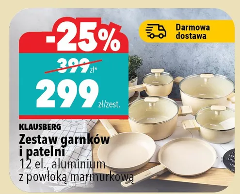 Zestaw garnków i patelni 9 el. aluminium, z powłoką marmurową Klausberg promocja w Biedronka Home