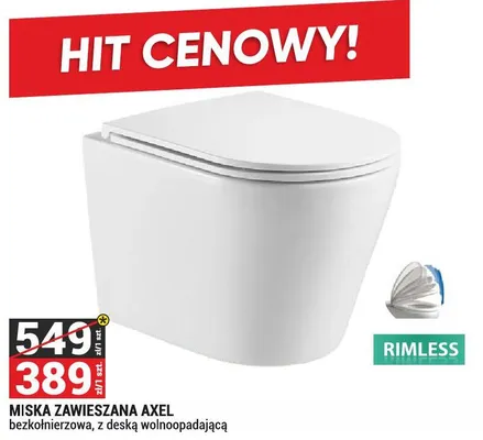 Miska zawieszana Axel bezkołnierzowa, z deską wolnoopadającą promocja w Merkury Market