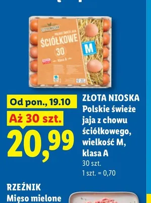Jaja z chowu ściółkowego wielkość M Złota Nioska 30 szt promocja w Lidl