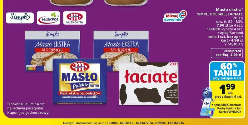 Masło ekstra Łaciate promocja w Carrefour