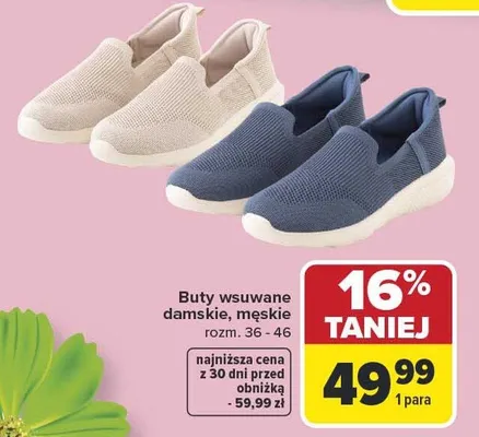 Buty wsuwane damskie, męskie promocja w Carrefour