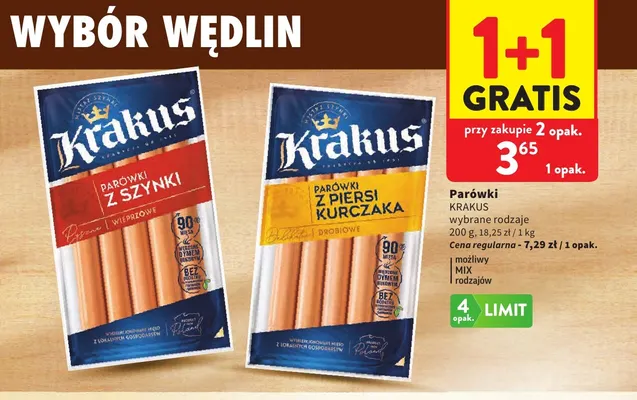 Parówki z piersi kurczaka Krakus promocja w Intermarche