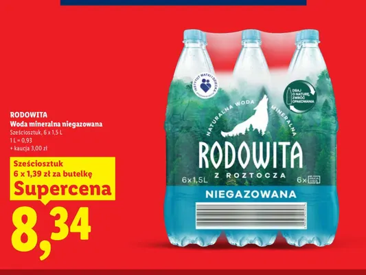 Woda mineralna niegazowana Rodowita 6-pak promocja w Lidl