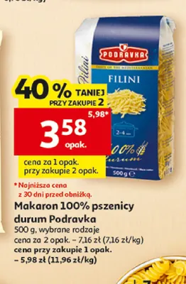 Makaron 100% pszenicy durum Podravka promocja w Auchan