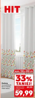Zasłony na przelotkach lub na taśmie, różne wzory promocja w Kaufland