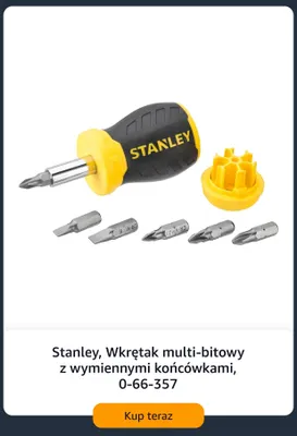 Wkrętak multi-bitowy z wymiennymi końcówkami 0-66-357 Stanley promocja w Amazon