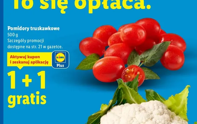 Pomidory truskawkowe 1+1 gratis promocja w Lidl
