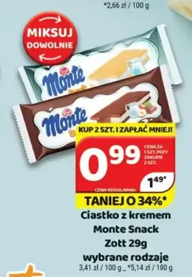 Ciastko z kremem Monte Snack Zott promocja w Delfin