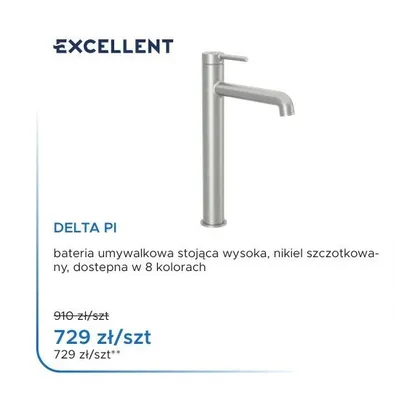 Bateria umywalkowa stojąca wysoka Excellent Delta Pi nikiel szczotkowana promocja w Blu Salony Łazienek