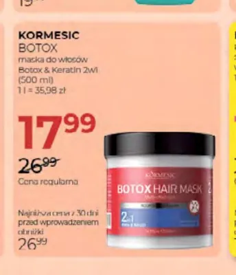 Maska do włosów Botox & Keratin 2w1 Kormesic Botox promocja w Drogerie Jawa