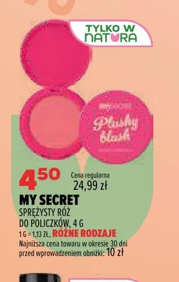 Sprężysty róż do policzków My Secret promocja w Drogerie Natura