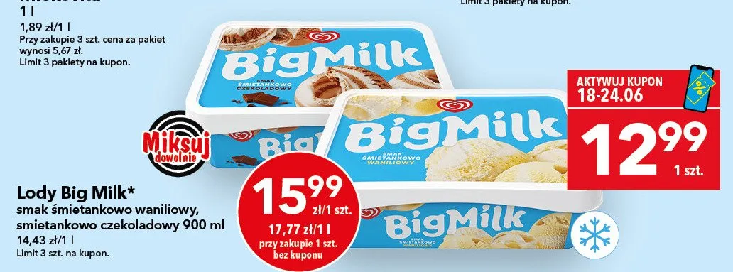 Lody Big Milk smak śmietankowo waniliowy promocja w LEWIATAN