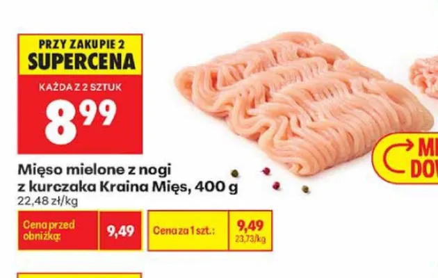 Mięso mielone z nogi z kurczaka Kraina Mięs promocja w Biedronka