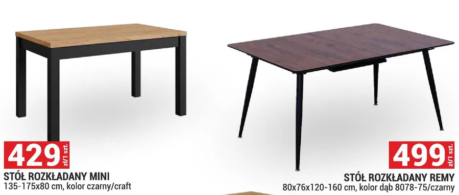 Stół rozkładany Mini 135-175x80cm kolor czarny/craft promocja w Merkury Market