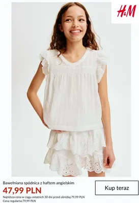 Spódnica bawełniana z haftem angielskim H&M promocja w H&M