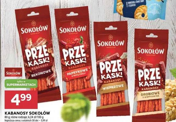 Kabanosy paprykowe Sokołów Przekąski promocja w Stokrotka