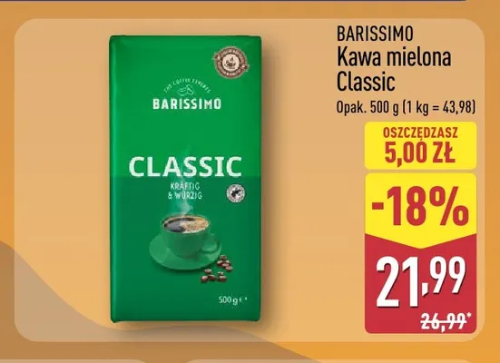 Kawa mielona Classic Barissimo promocja w Aldi