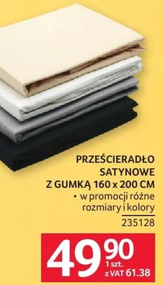 Prześcieradło satynowe z gumką 160x200cm promocja w Selgros