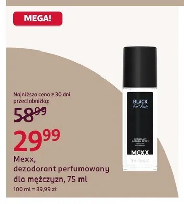 Dezodorant perfumowany dla mężczyzn Mexx Black promocja w Rossmann