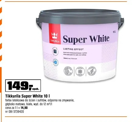 Farba lateksowa do ścian i sufitów Tikkurila Super White 10 l promocja w OBI