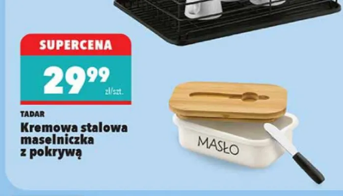 Kremowa stalowa maselniczka z pokrywą promocja w Biedronka