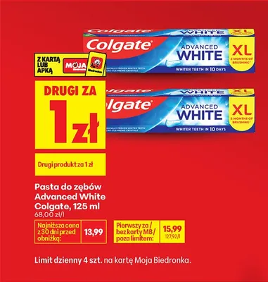 Pasta do zębów Advanced White 125ml DRUGA ZA 1 ZŁ promocja w Biedronka
