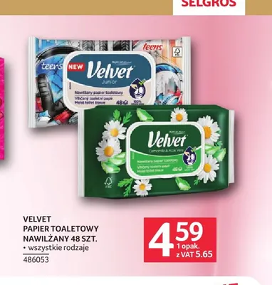 Papier toaletowy nawilżany Velvet promocja w Selgros