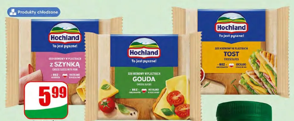 Ser topiony Hochland plastry z szynką promocja w Dino