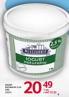 Jogurt naturalny Mleczarnia 2,5% promocja w Selgros