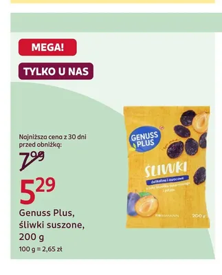Śliwki suszone Genuss Plus promocja w Rossmann